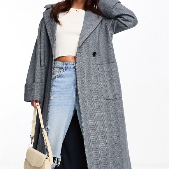 The Frolic Herringbone Longline Coat Grey US 8 NWT IN PACKAGE - Picture 3 of 7